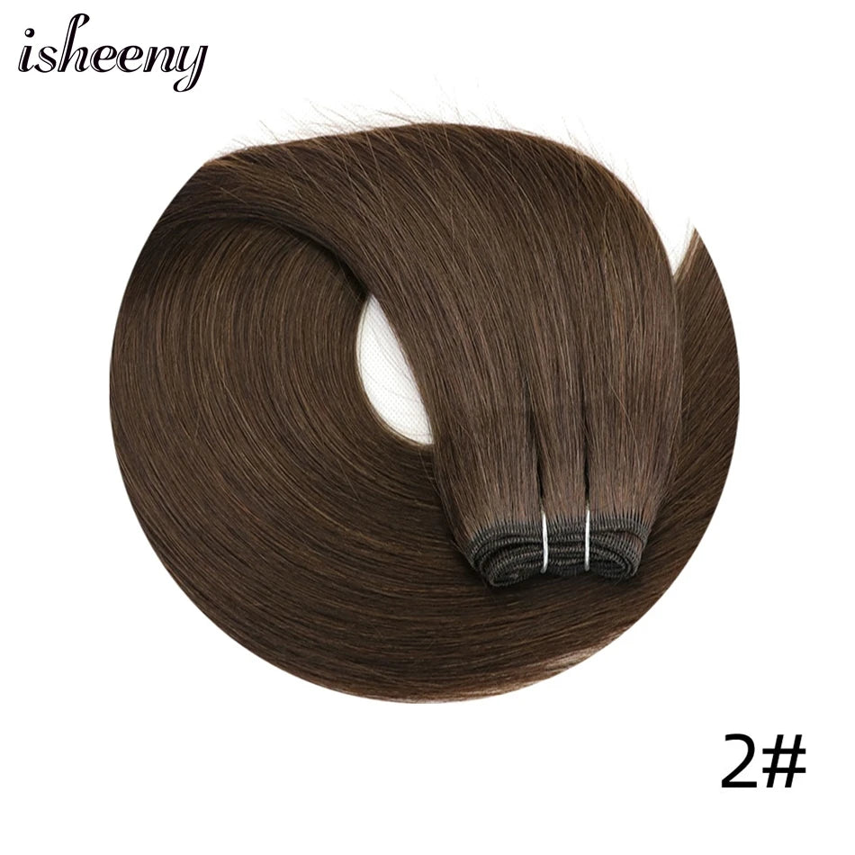 Natural Black Human Hair Weft Extensions 12-24 inches Straight Machine Remy Sew In Hair Weaves 50g/pack isheeny Hair
