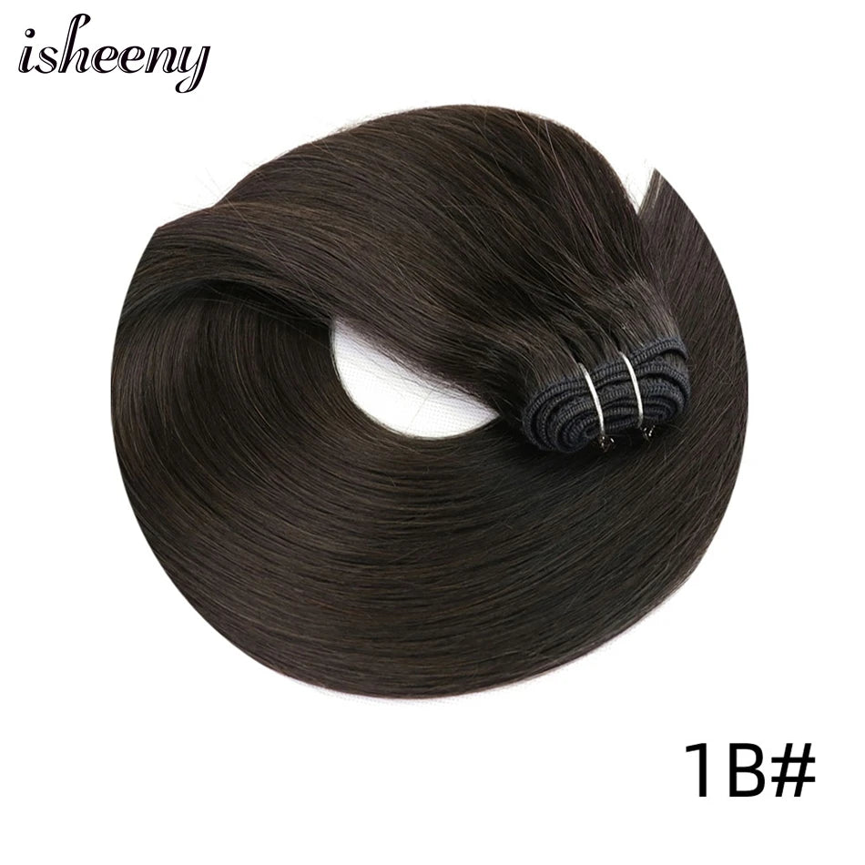 Natural Black Human Hair Weft Extensions 12-24 inches Straight Machine Remy Sew In Hair Weaves 50g/pack isheeny Hair