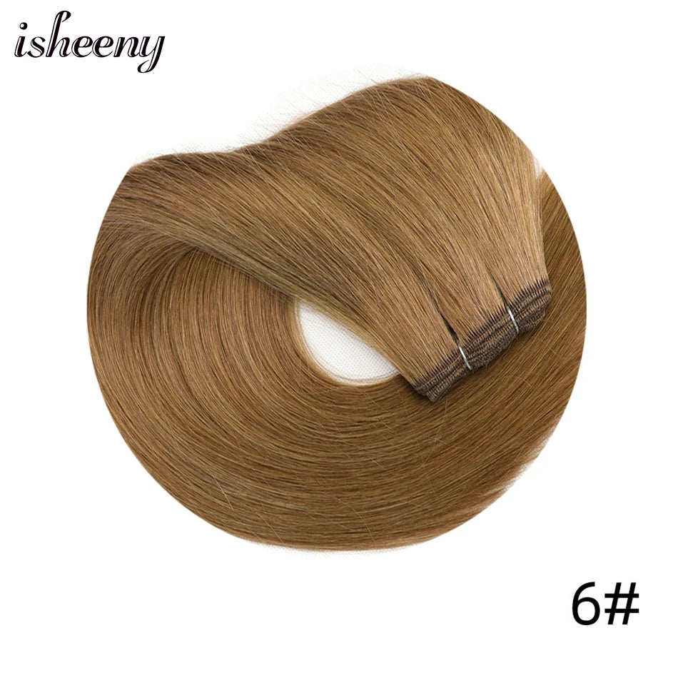 Natural Black Human Hair Weft Extensions 12-24 inches Straight Machine Remy Sew In Hair Weaves 50g/pack isheeny Hair