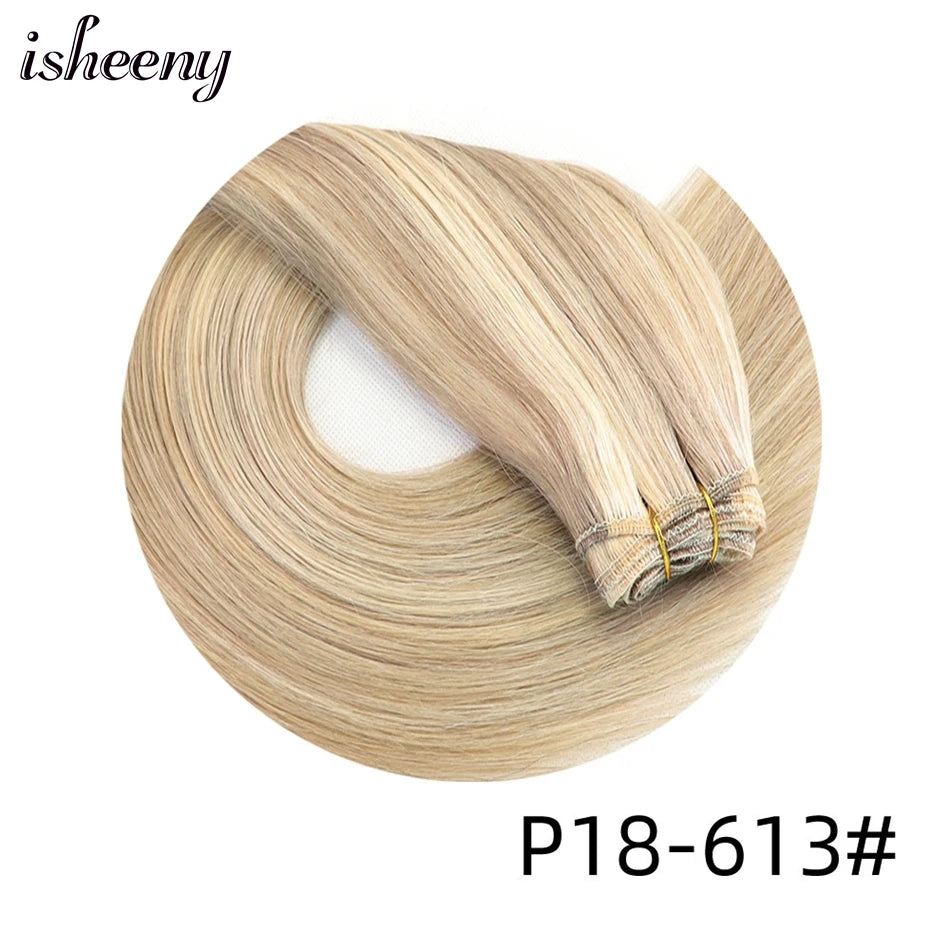 Natural Black Human Hair Weft Extensions 12-24 inches Straight Machine Remy Sew In Hair Weaves 50g/pack isheeny Hair