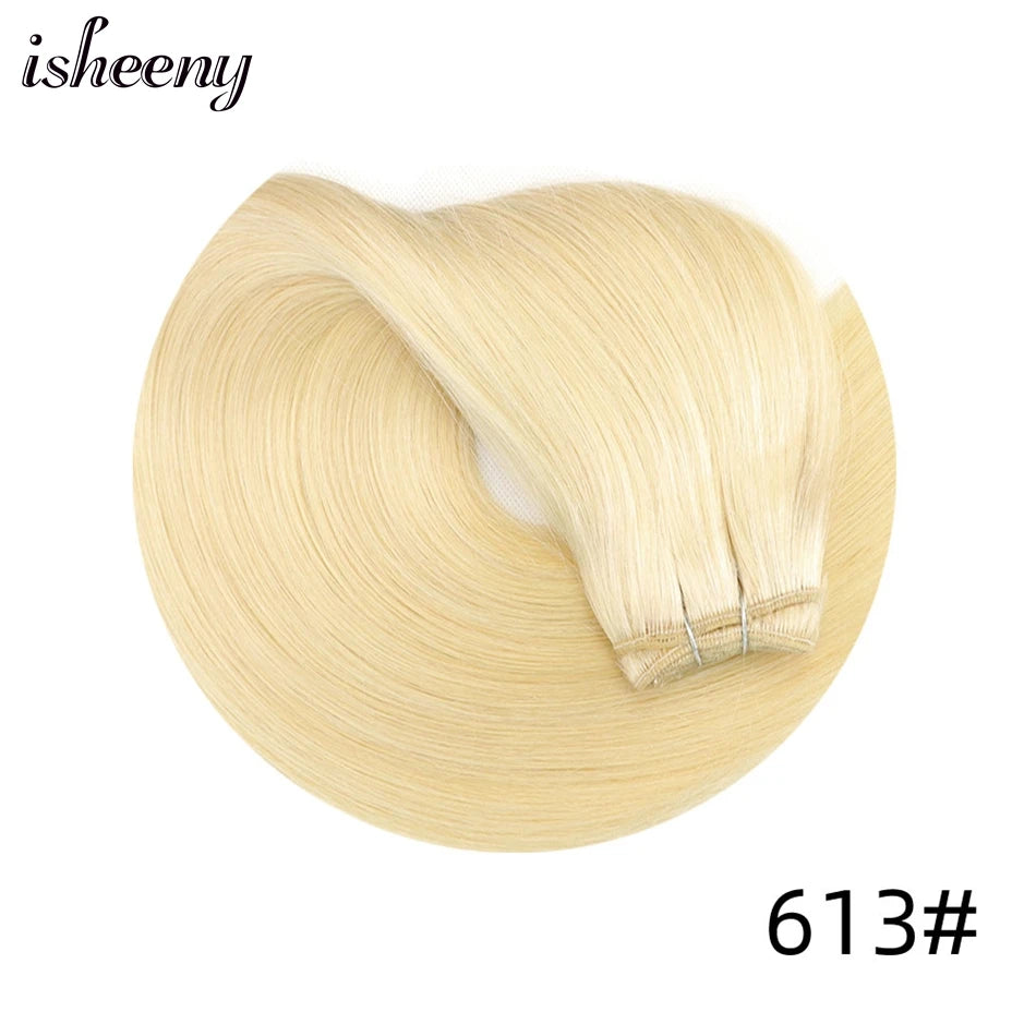 Natural Black Human Hair Weft Extensions 12-24 inches Straight Machine Remy Sew In Hair Weaves 50g/pack isheeny Hair