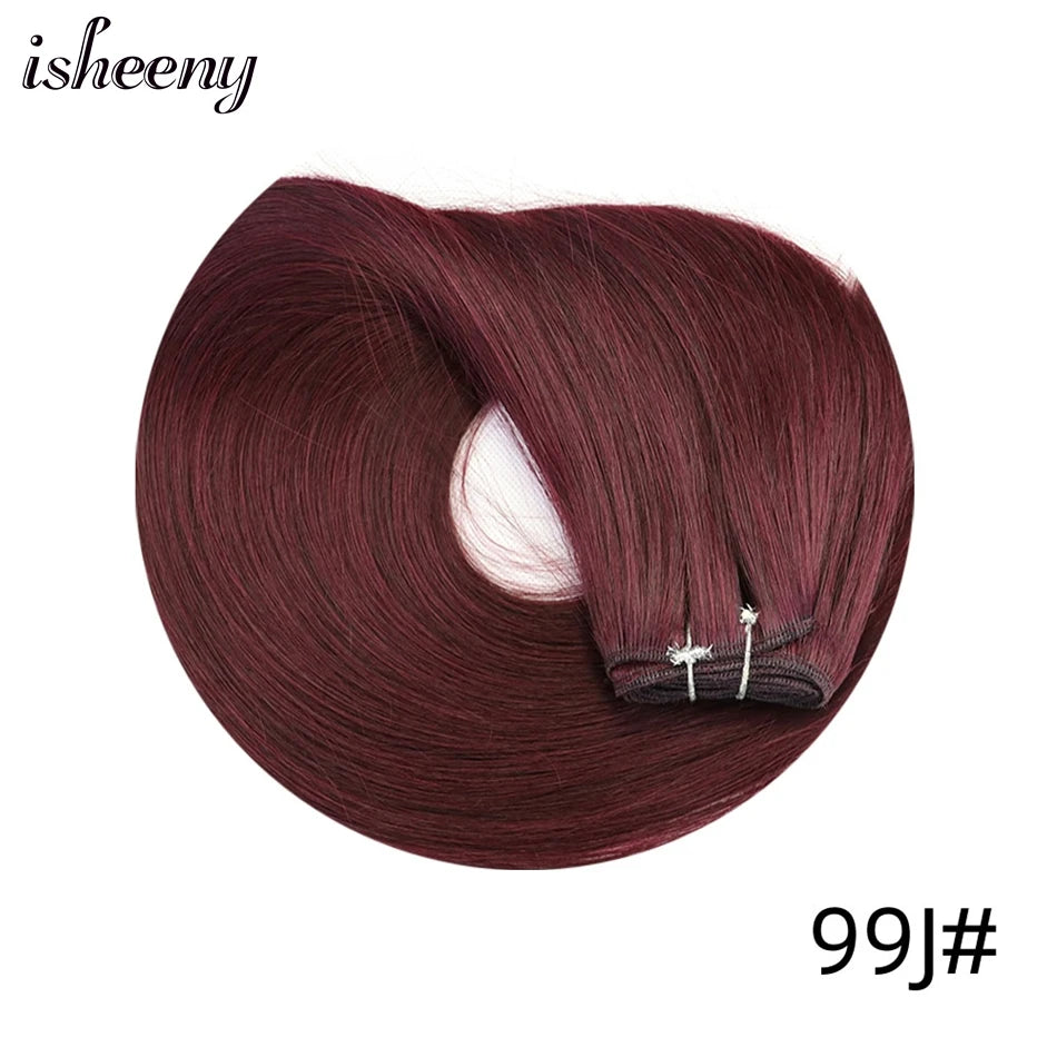 Natural Black Human Hair Weft Extensions 12-24 inches Straight Machine Remy Sew In Hair Weaves 50g/pack isheeny Hair