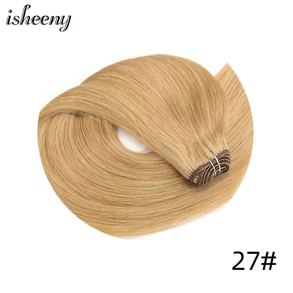 Natural Black Human Hair Weft Extensions 12-24 inches Straight Machine Remy Sew In Hair Weaves 50g/pack isheeny Hair