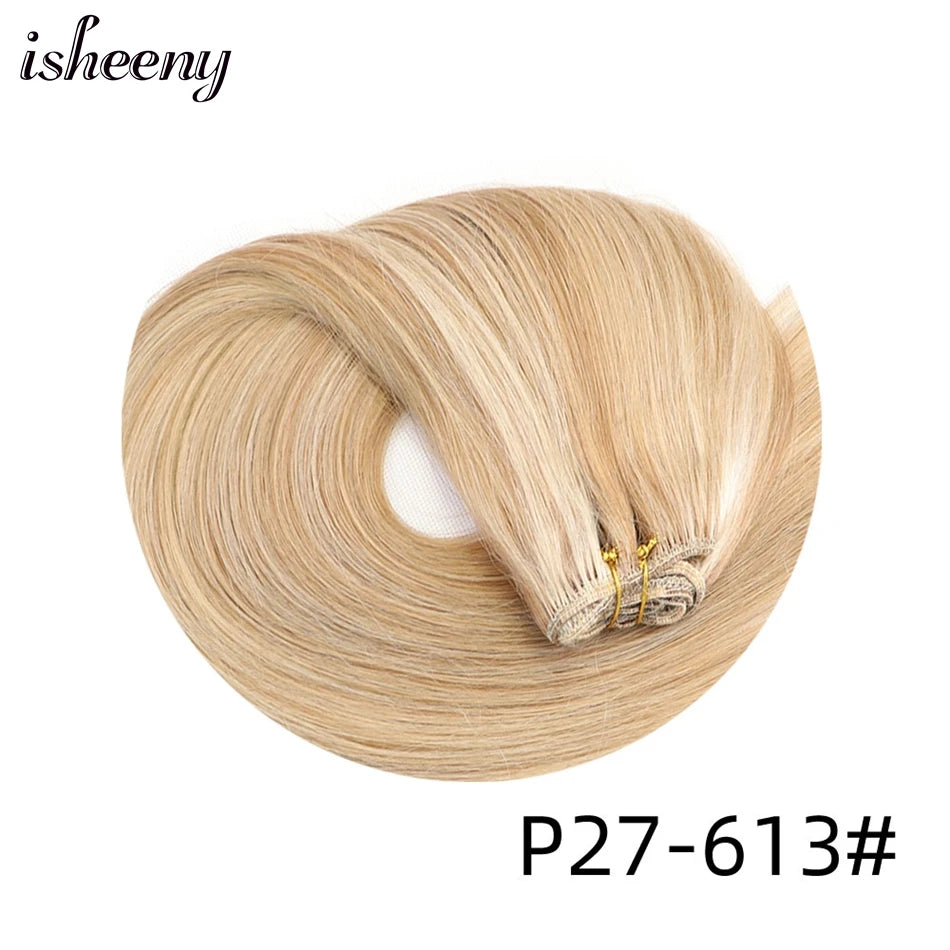 Natural Black Human Hair Weft Extensions 12-24 inches Straight Machine Remy Sew In Hair Weaves 50g/pack isheeny Hair