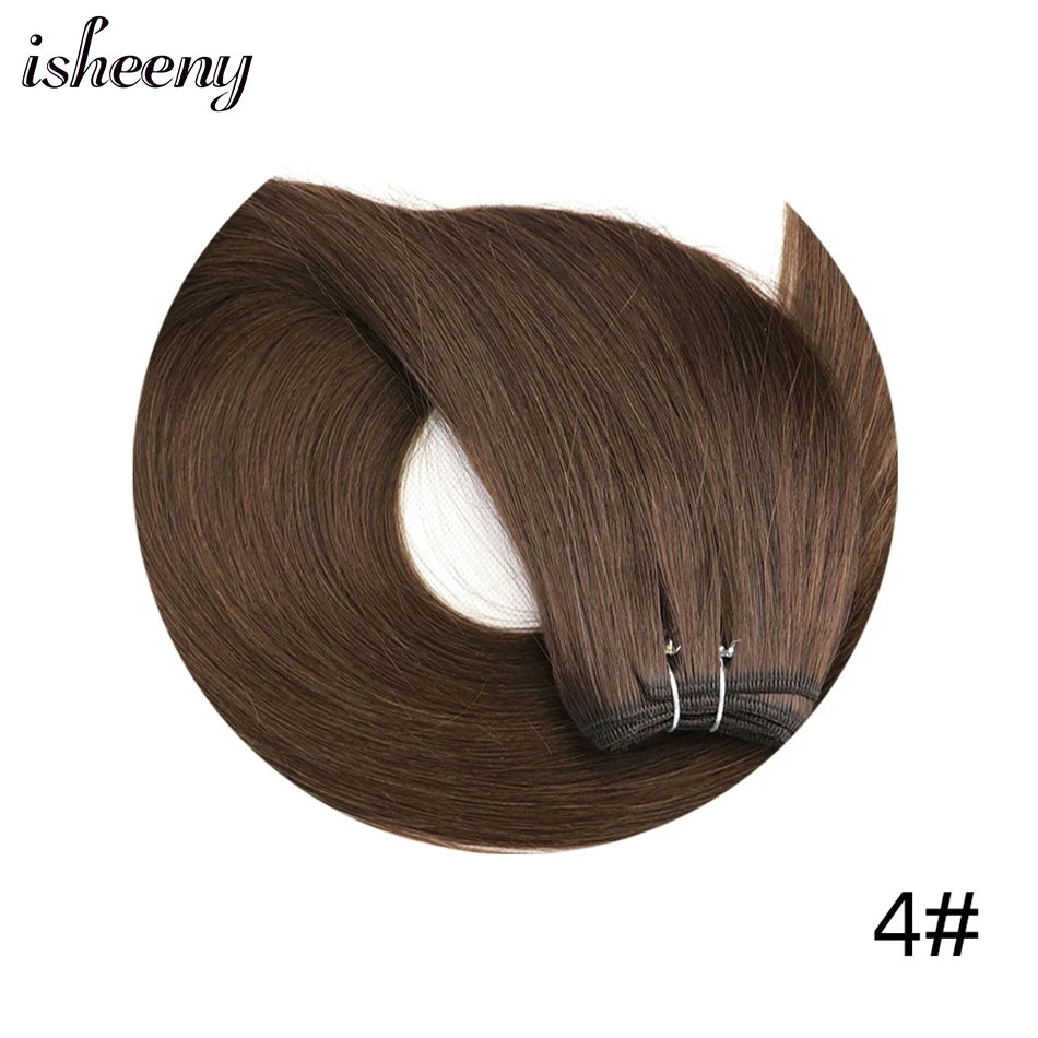 Natural Black Human Hair Weft Extensions 12-24 inches Straight Machine Remy Sew In Hair Weaves 50g/pack isheeny Hair