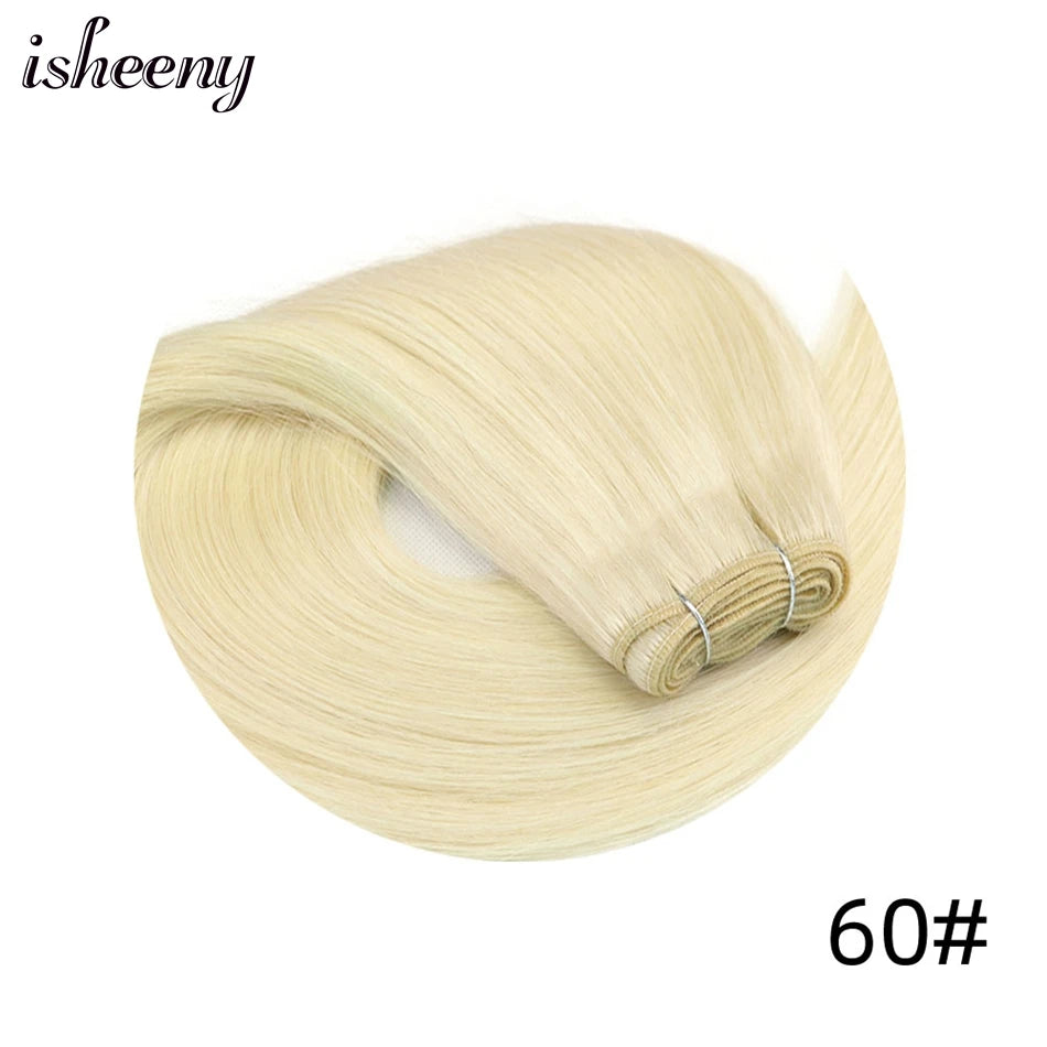 Natural Black Human Hair Weft Extensions 12-24 inches Straight Machine Remy Sew In Hair Weaves 50g/pack isheeny Hair