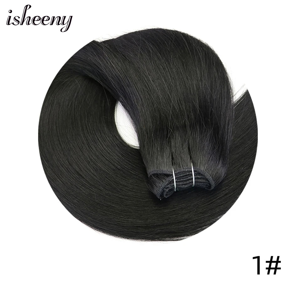Natural Black Human Hair Weft Extensions 12-24 inches Straight Machine Remy Sew In Hair Weaves 50g/pack isheeny Hair