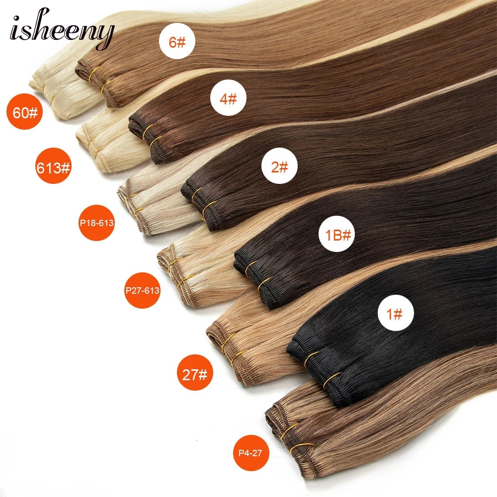 Natural Black Human Hair Weft Extensions 12-24 inches Straight Machine Remy Sew In Hair Weaves 50g/pack isheeny Hair