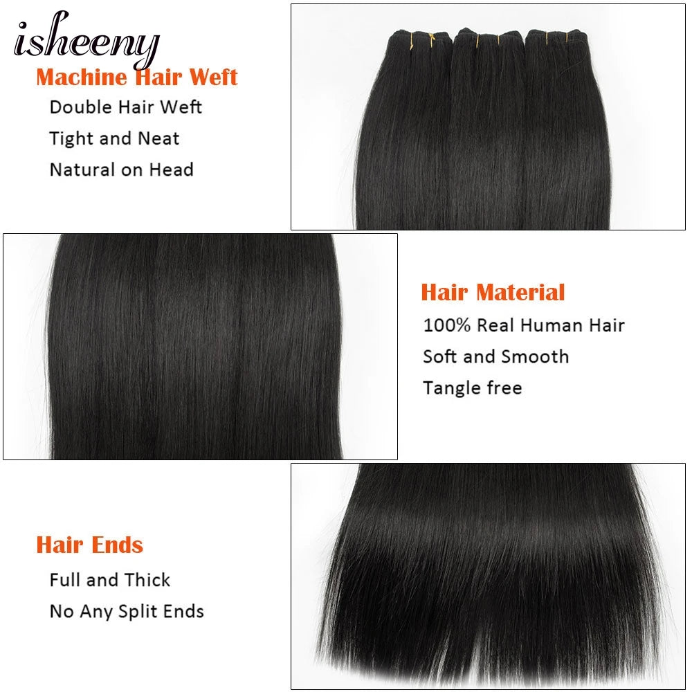 Natural Black Human Hair Weft Extensions 12-24 inches Straight Machine Remy Sew In Hair Weaves 50g/pack isheeny Hair