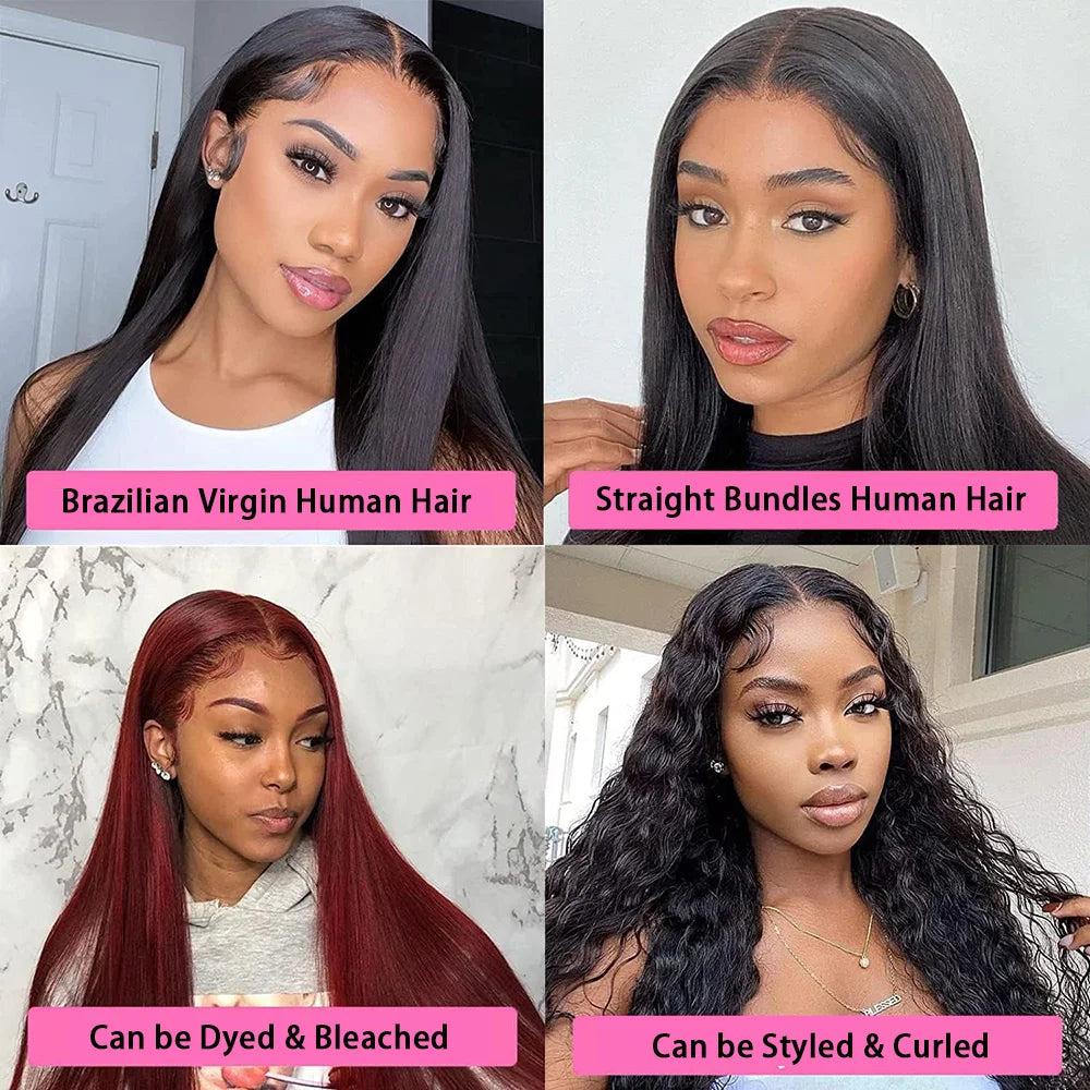 Human Hair Bundles With 13x4 Frontal Straight Brazilian Bundles With Closure Human Hair Weave Extensions 3 Bundles Natural Black