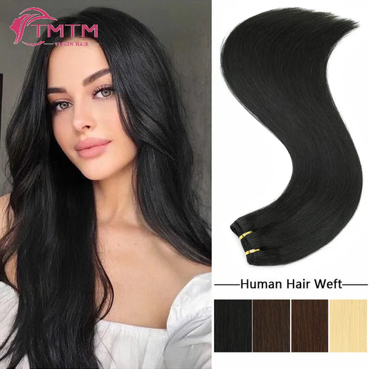 Straight Human Hair Weft Natural Black Hair Weave Bundles European Remy Human Hair Sew in Weft Extensions 16-22 Inch 100g/pc