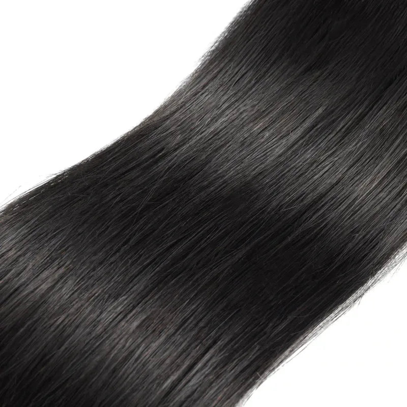 Straight Frontal 4x4 Lace Brazilian Human Hair Bundles With Closure Natural Black Extensions 26 28 30 Inch 3 Bundles Human Hair