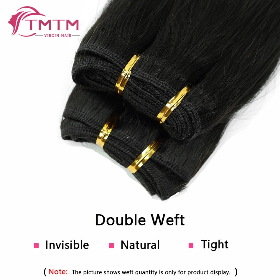 Straight Human Hair Weft Natural Black Hair Weave Bundles European Remy Human Hair Sew in Weft Extensions 16-22 Inch 100g/pc
