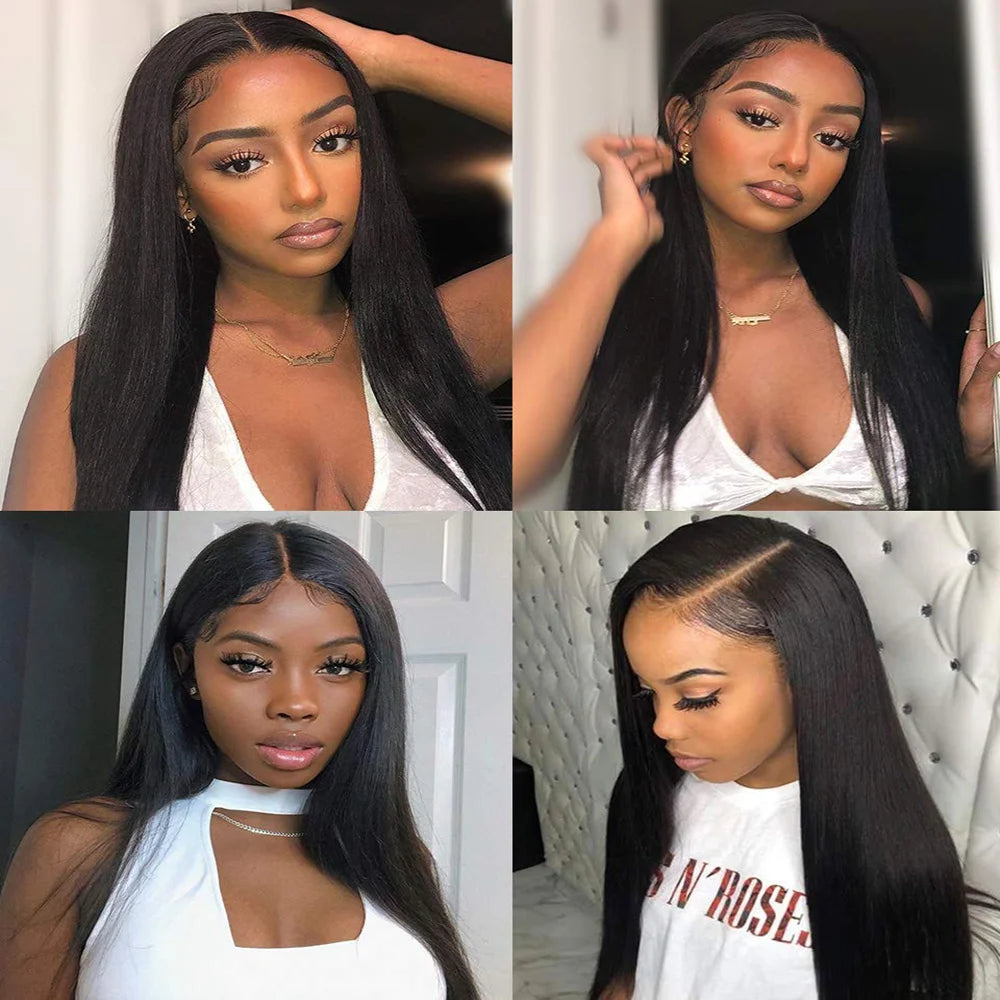 Human Hair Bundles With 13x4 Frontal Straight Brazilian Bundles With Closure Human Hair Weave Extensions 3 Bundles Natural Black