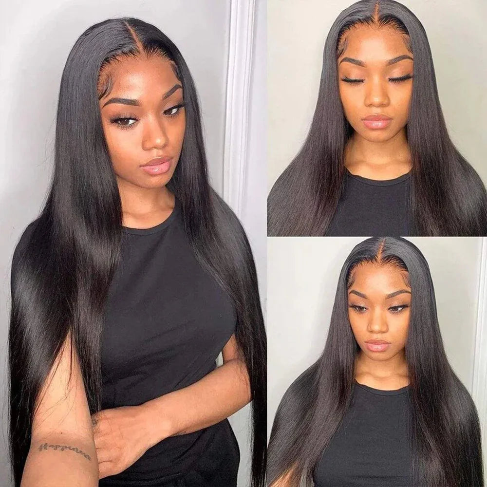 Straight Human Hair Bundles With Closure 100% Unprocessed Human Hair Bundles Extensions Frontal HD Lace Straight Natural Black